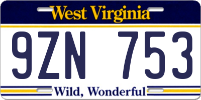 WV license plate 9ZN753