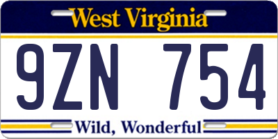 WV license plate 9ZN754