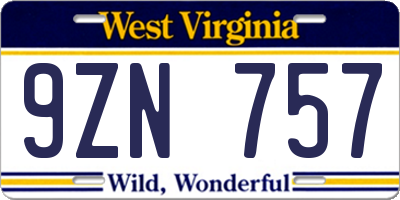WV license plate 9ZN757