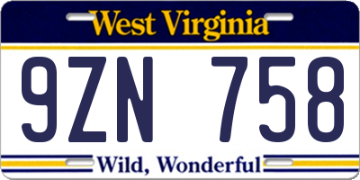 WV license plate 9ZN758