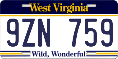 WV license plate 9ZN759