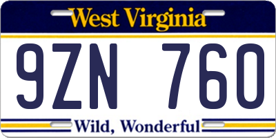 WV license plate 9ZN760