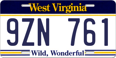 WV license plate 9ZN761