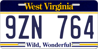 WV license plate 9ZN764