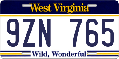 WV license plate 9ZN765