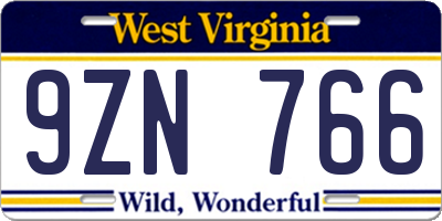 WV license plate 9ZN766