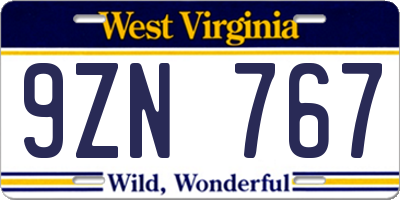 WV license plate 9ZN767