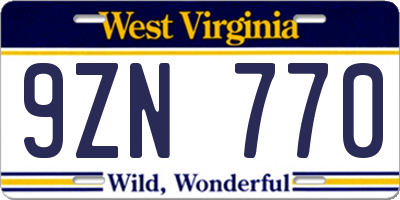 WV license plate 9ZN770