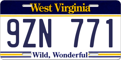 WV license plate 9ZN771