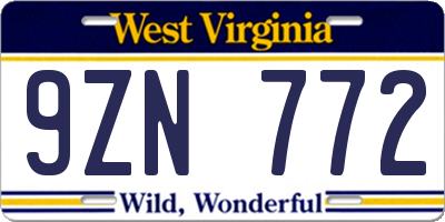 WV license plate 9ZN772