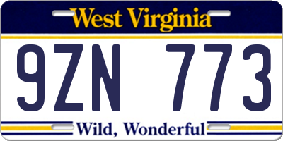 WV license plate 9ZN773
