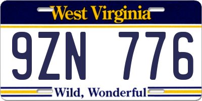 WV license plate 9ZN776