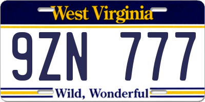 WV license plate 9ZN777