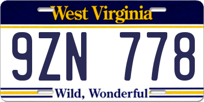 WV license plate 9ZN778