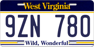 WV license plate 9ZN780