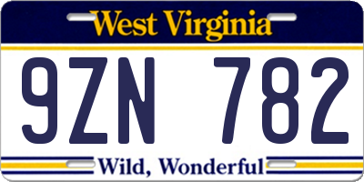 WV license plate 9ZN782