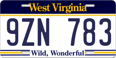 WV license plate 9ZN783