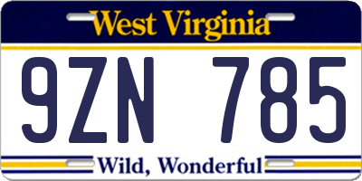 WV license plate 9ZN785