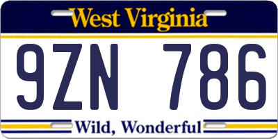 WV license plate 9ZN786