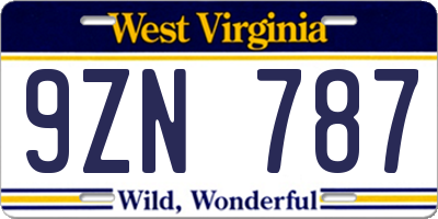 WV license plate 9ZN787