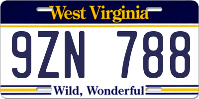 WV license plate 9ZN788