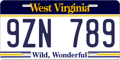 WV license plate 9ZN789