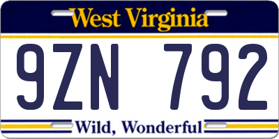 WV license plate 9ZN792