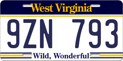 WV license plate 9ZN793