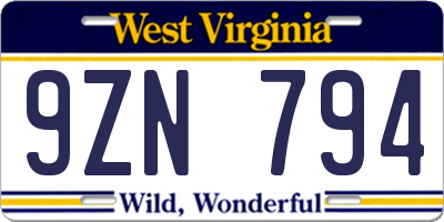 WV license plate 9ZN794