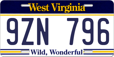 WV license plate 9ZN796