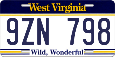 WV license plate 9ZN798
