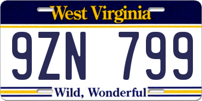 WV license plate 9ZN799