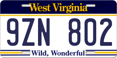 WV license plate 9ZN802