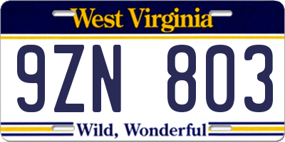 WV license plate 9ZN803