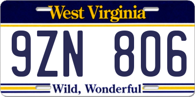 WV license plate 9ZN806