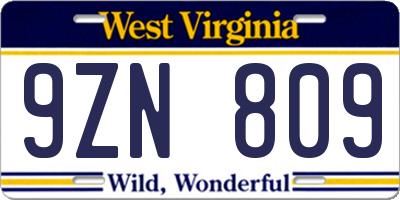 WV license plate 9ZN809