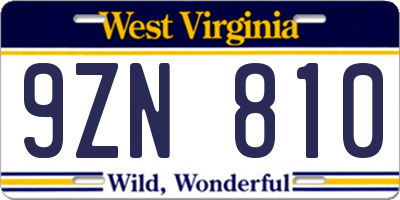 WV license plate 9ZN810