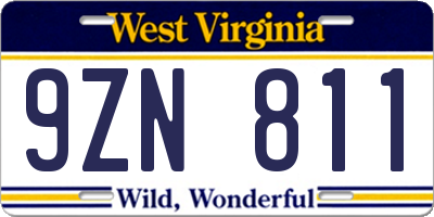WV license plate 9ZN811