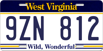 WV license plate 9ZN812