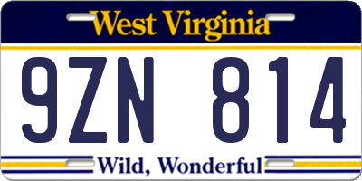 WV license plate 9ZN814