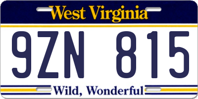 WV license plate 9ZN815