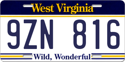 WV license plate 9ZN816