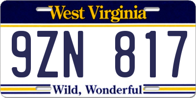 WV license plate 9ZN817