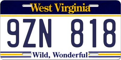 WV license plate 9ZN818