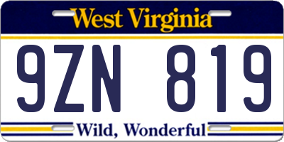 WV license plate 9ZN819