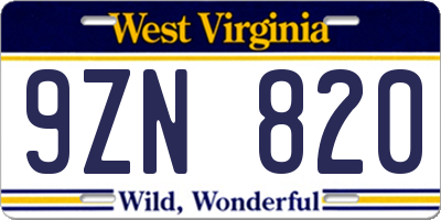WV license plate 9ZN820