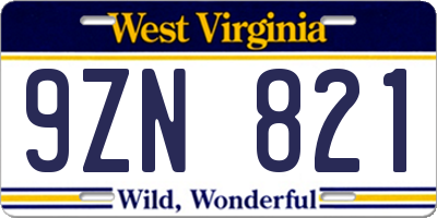 WV license plate 9ZN821