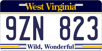 WV license plate 9ZN823