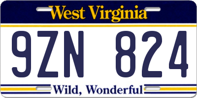 WV license plate 9ZN824