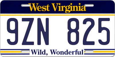 WV license plate 9ZN825